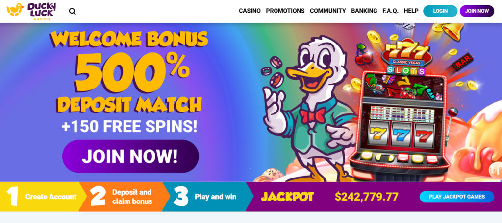 DuckyLuck Casino free spins signup offer and user-friendly interface